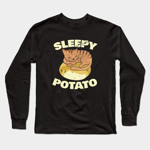 Cute Cat Shirt Sleepy Kitten On A Warm Potato Long Sleeve T-Shirt by grillingmontana